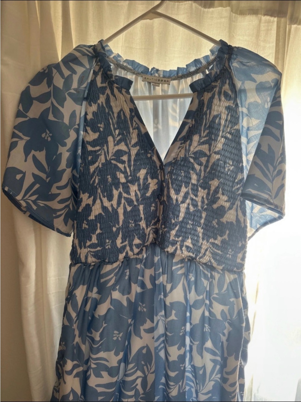 Baltic Born Blue and White Floral Smocked Midi Dress